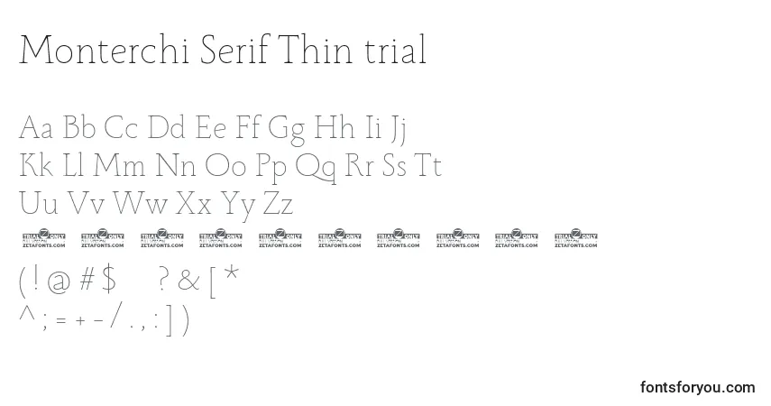 Czcionka Monterchi Serif Thin trial – alfabet, cyfry, specjalne znaki