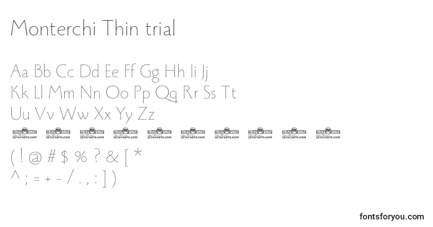 Schriftart Monterchi Thin trial – Alphabet, Zahlen, spezielle Symbole