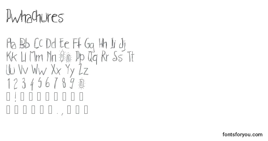 Czcionka Pwhachures – alfabet, cyfry, specjalne znaki