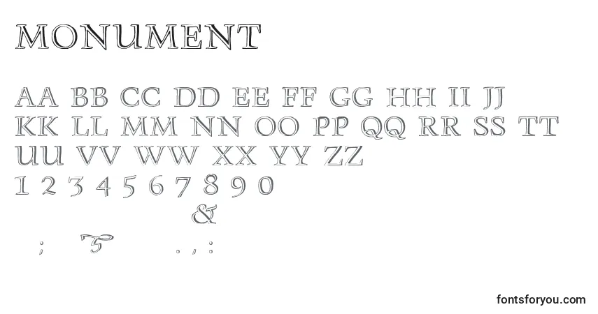 Czcionka Monument (134841) – alfabet, cyfry, specjalne znaki