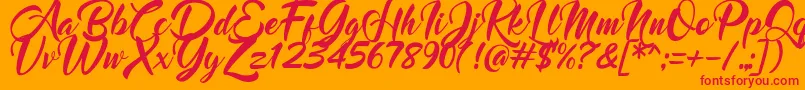 Czcionka Mood Booster Italic – czerwone czcionki na pomarańczowym tle