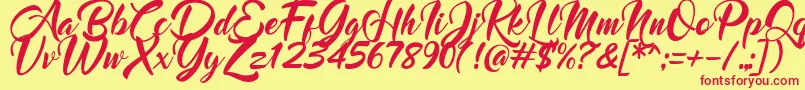 Fonte Mood Booster Italic – fontes vermelhas em um fundo amarelo