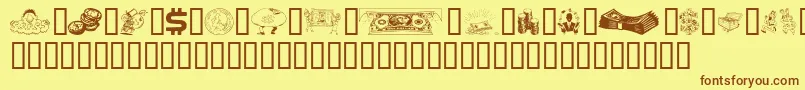 フォントMoolah – 茶色の文字が黄色の背景にあります。