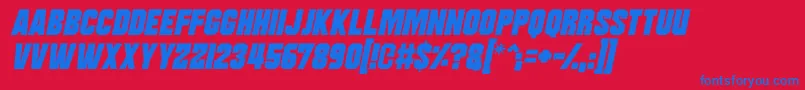 Moonbase Delta Italic-Schriftart – Blaue Schriften auf rotem Hintergrund