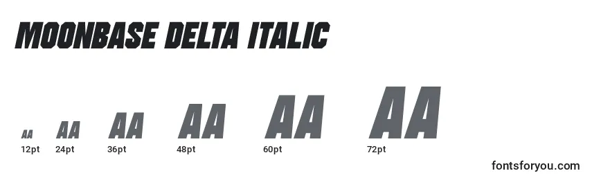 Размеры шрифта Moonbase Delta Italic