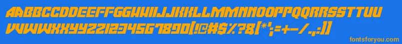 Moonbase Omega Italic-Schriftart – Orangefarbene Schriften auf blauem Hintergrund