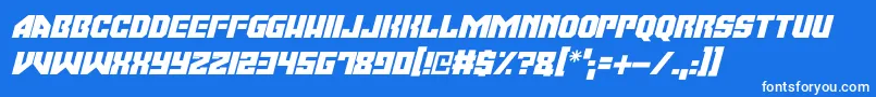 Moonbase Omega Italic-Schriftart – Weiße Schriften auf blauem Hintergrund