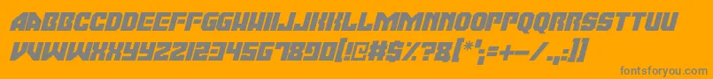 Fonte Moonbase Omega Italic – fontes cinzas em um fundo laranja