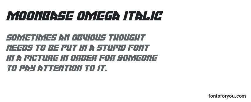 Überblick über die Schriftart Moonbase Omega Italic (134860)