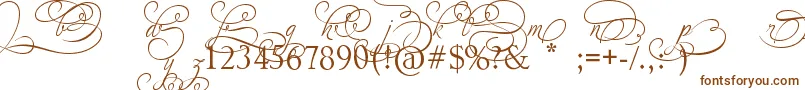 AdiosScriptAltIvAndOrns-fontti – ruskeat fontit valkoisella taustalla