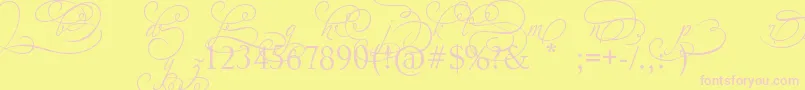 AdiosScriptAltIvAndOrns-fontti – vaaleanpunaiset fontit keltaisella taustalla
