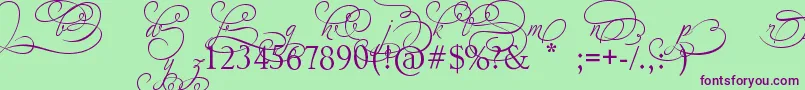 フォントAdiosScriptAltIvAndOrns – 緑の背景に紫のフォント
