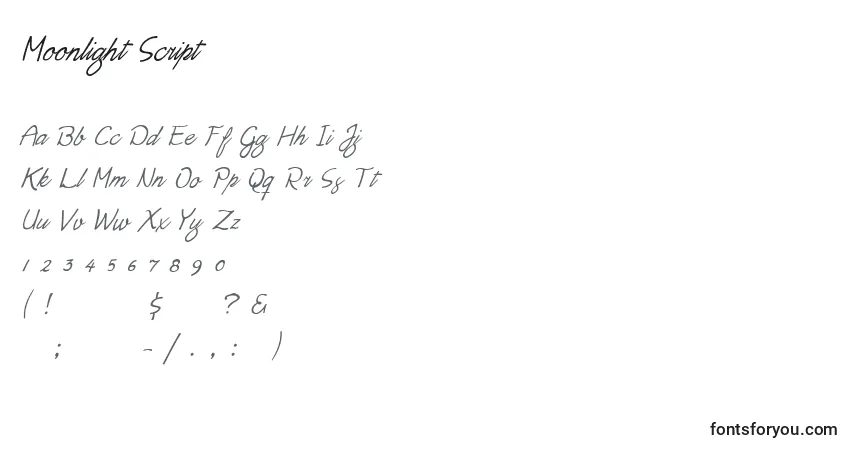 Schriftart Moonlight Script – Alphabet, Zahlen, spezielle Symbole