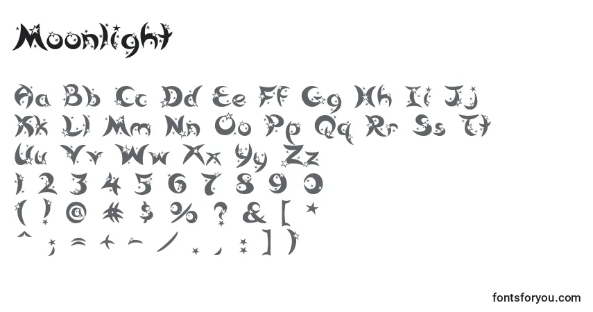 Schriftart Moonlight (134874) – Alphabet, Zahlen, spezielle Symbole