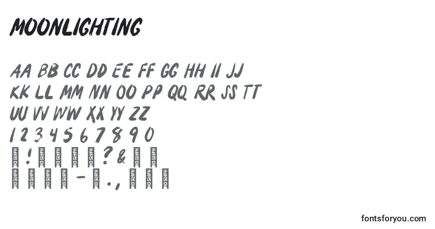 Moonlighting-fontti – aakkoset, numerot, erikoismerkit
