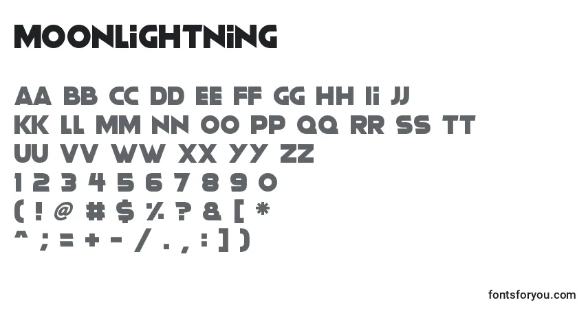 A fonte Moonlightning – alfabeto, números, caracteres especiais