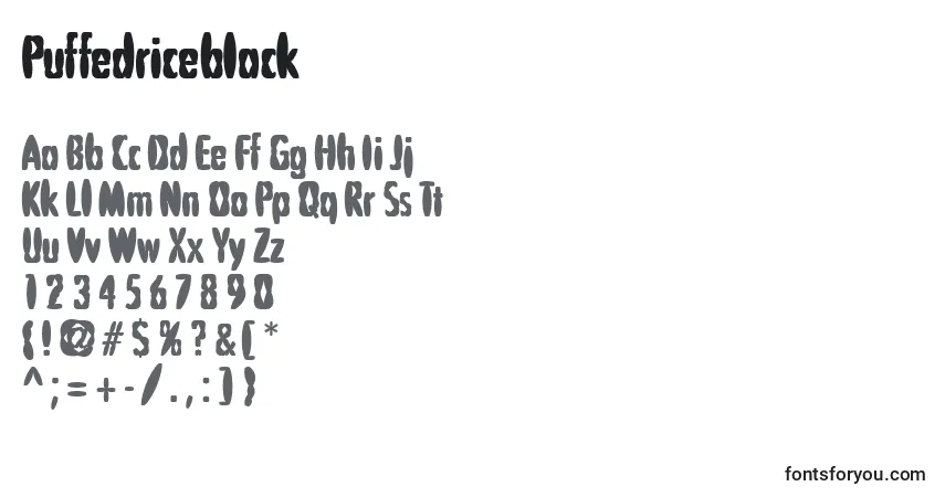 Czcionka Puffedriceblack – alfabet, cyfry, specjalne znaki
