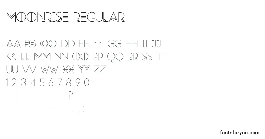 Schriftart Moonrise Regular – Alphabet, Zahlen, spezielle Symbole