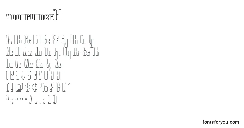 Schriftart Moonrunner3d (134887) – Alphabet, Zahlen, spezielle Symbole