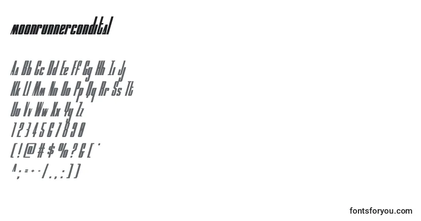 Schriftart Moonrunnercondital (134892) – Alphabet, Zahlen, spezielle Symbole