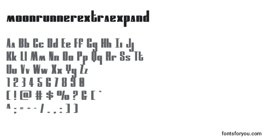Schriftart Moonrunnerextraexpand (134898) – Alphabet, Zahlen, spezielle Symbole