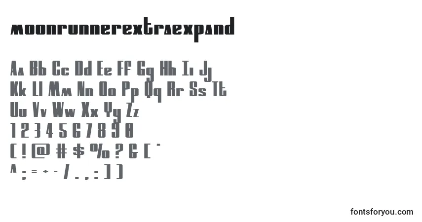 Schriftart Moonrunnerextraexpand (134899) – Alphabet, Zahlen, spezielle Symbole