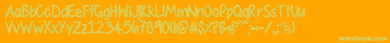Fonte MyFirstCrushHollow – fontes verdes em um fundo laranja