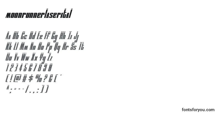 A fonte Moonrunnerlaserital (134911) – alfabeto, números, caracteres especiais