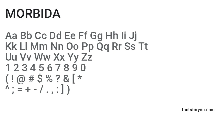 A fonte MORBIDA (134929) – alfabeto, números, caracteres especiais