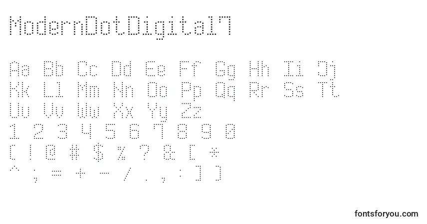 A fonte ModernDotDigital7 – alfabeto, números, caracteres especiais
