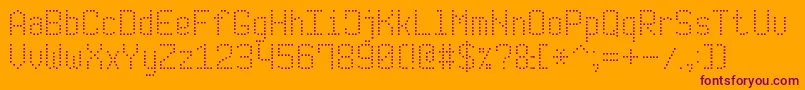ModernDotDigital7-fontti – violetit fontit oranssilla taustalla
