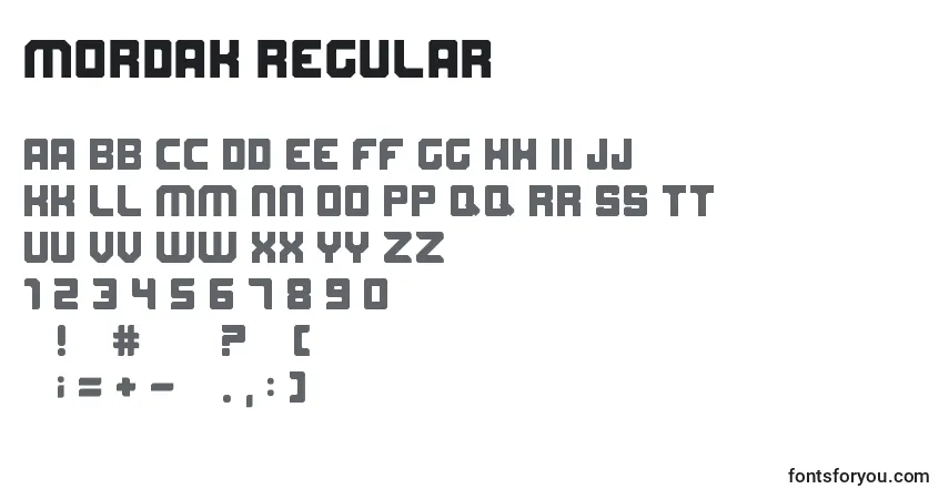 Schriftart Mordak Regular – Alphabet, Zahlen, spezielle Symbole