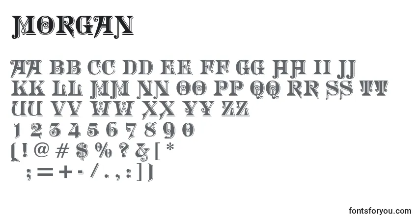 A fonte Morgan (134936) – alfabeto, números, caracteres especiais