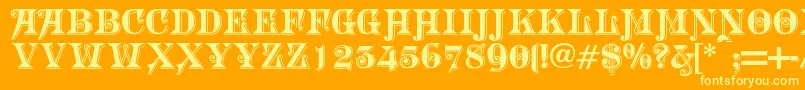 morgan-Schriftart – Gelbe Schriften auf orangefarbenem Hintergrund