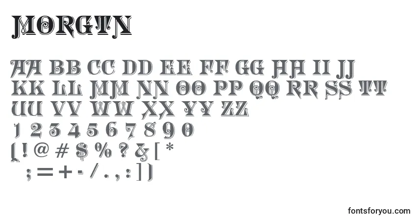 A fonte MORGTN   (134938) – alfabeto, números, caracteres especiais