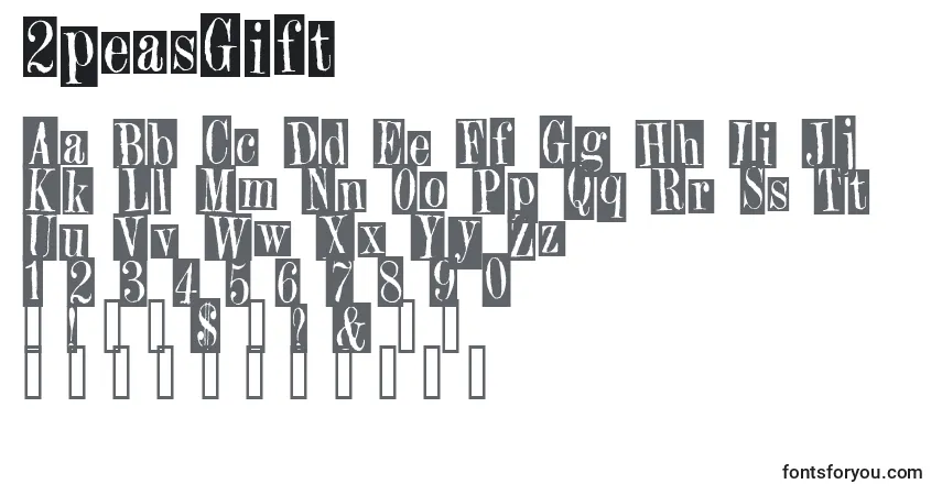 Czcionka 2peasGift – alfabet, cyfry, specjalne znaki