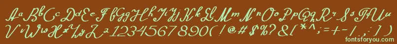 フォントMorning – 緑色の文字が茶色の背景にあります。