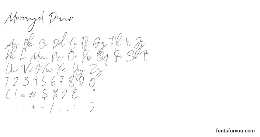 Schriftart Morosyot Demo – Alphabet, Zahlen, spezielle Symbole