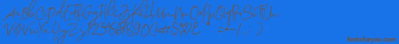 Morosyot Demo-Schriftart – Braune Schriften auf blauem Hintergrund