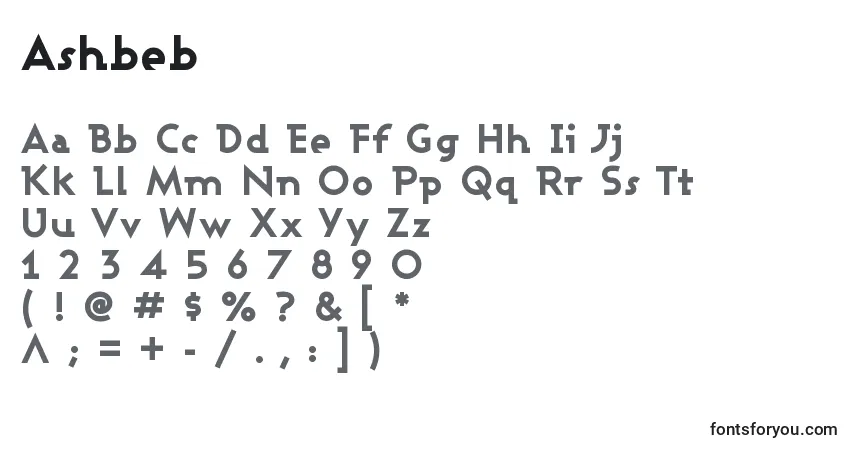 Schriftart Ashbeb – Alphabet, Zahlen, spezielle Symbole