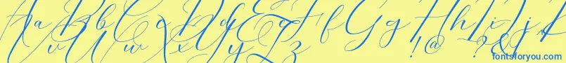 Morris Script-Schriftart – Blaue Schriften auf gelbem Hintergrund