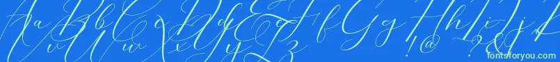 Morris Script-Schriftart – Grüne Schriften auf blauem Hintergrund