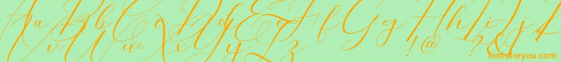Morris Script-Schriftart – Orangefarbene Schriften auf grünem Hintergrund