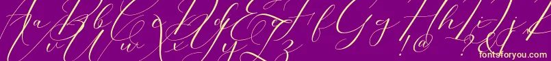 Morris Script-Schriftart – Gelbe Schriften auf violettem Hintergrund