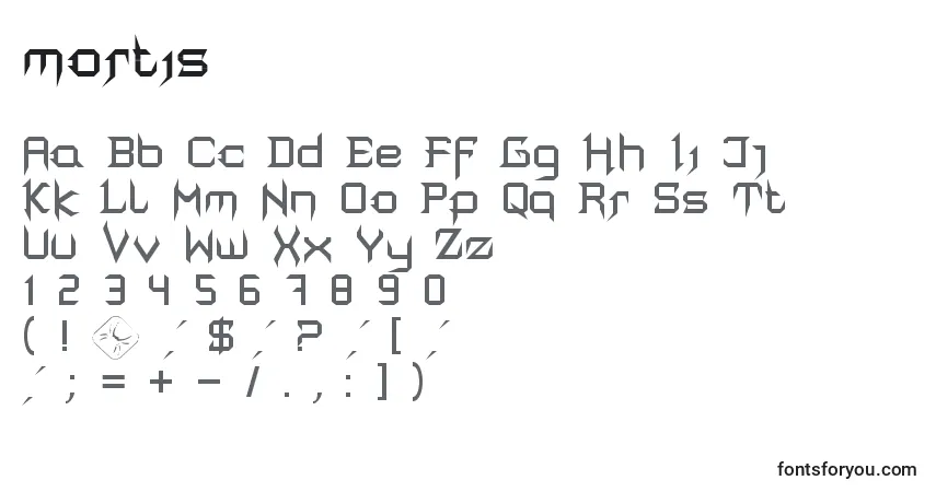 Шрифт Mortis (134958) – алфавит, цифры, специальные символы