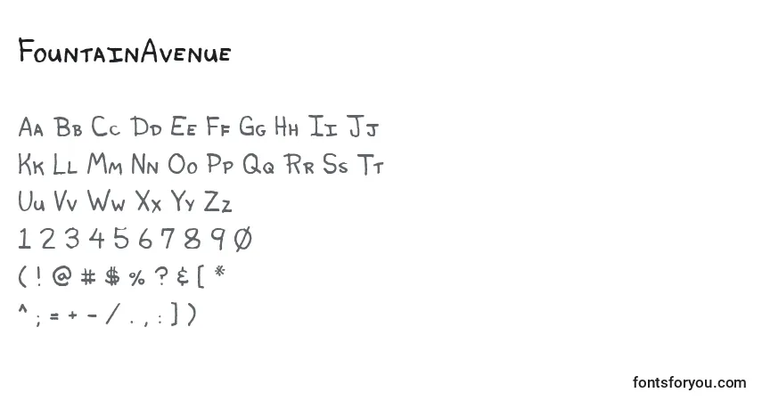 A fonte FountainAvenue – alfabeto, números, caracteres especiais