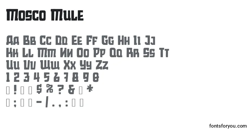 A fonte Mosco Mule – alfabeto, números, caracteres especiais
