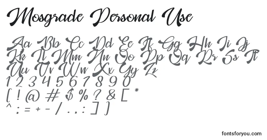 Schriftart Mosgrade Personal Use – Alphabet, Zahlen, spezielle Symbole