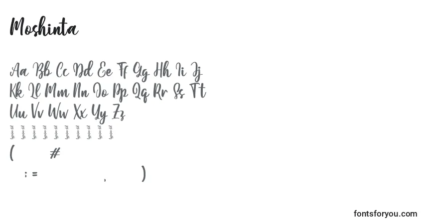 Czcionka Moshinta – alfabet, cyfry, specjalne znaki