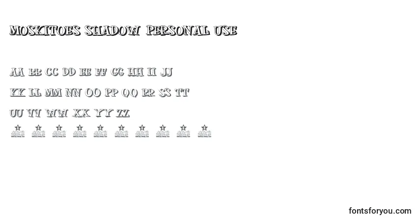 Schriftart MOSKITOES SHADOW PERSONAL USE – Alphabet, Zahlen, spezielle Symbole